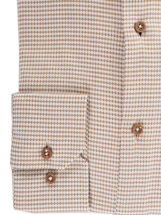 Hugo Boss Men's Shirt Long Sleeve Cotton Checked Brown