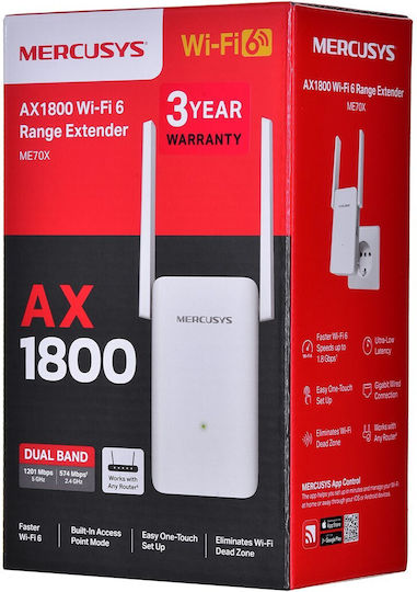 Mercusys ME70X v1 WiFi удължител Двулентов (2.4 и 5GHz) 1800Mbps
