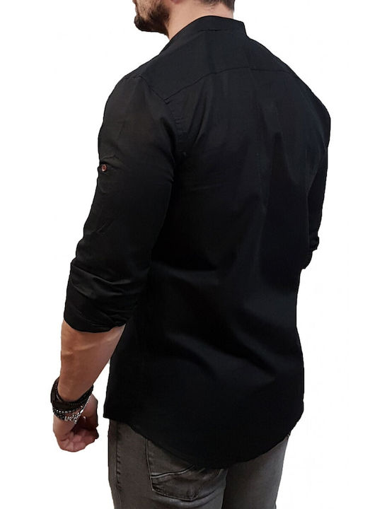 Senior Men's Shirt Long Sleeve Linen Black