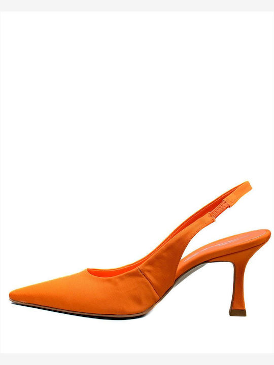 Pointed Toe Orange Heels with Strap
