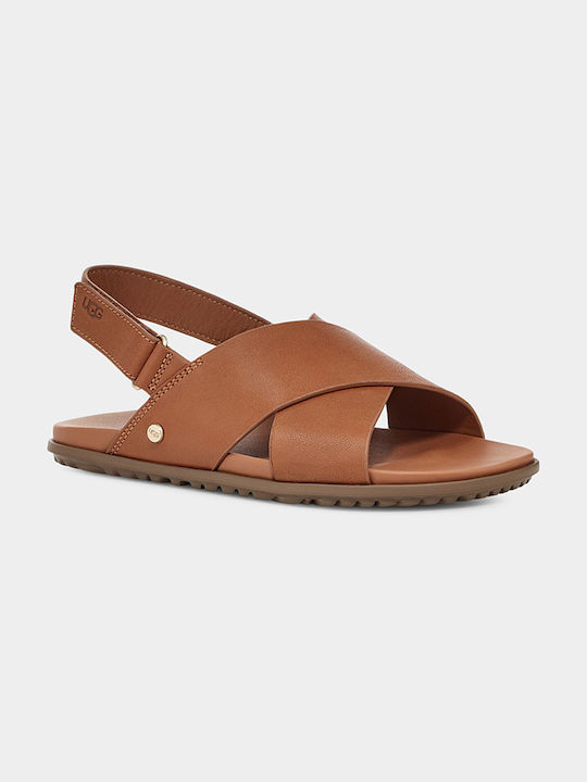 Ugg Australia Leather Women's Flat Sandals in Tabac Brown Color