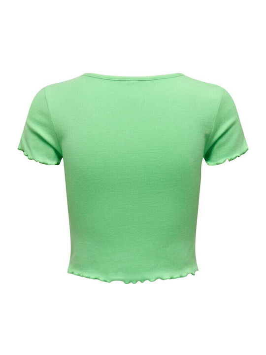 Damen Sommer Crop Top Kurzarm mit V-Ausschnitt Grün