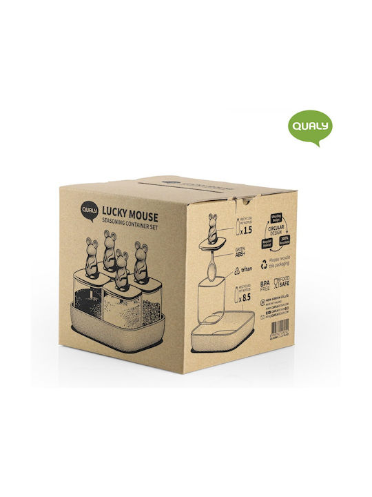 Qualy Lucky Mouse Set 4buc Cutii Uz General cu capac & Bază Plastic Transparent-Grey 250ml