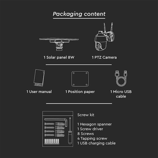 V-TAC 11617 IP Surveillance Camera Wi-Fi Full HD 1080p Waterproof Battery Powered with Two-Way Communication and Lens 3.6mm