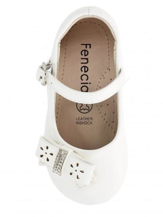 Kids Leather Ballerinas with Adjustable Metal Clasp White