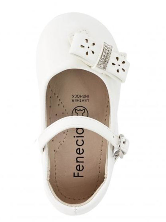 Kids Leather Ballerinas with Adjustable Metal Clasp White