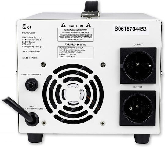Volt Polska AVR PRO Spannungsstabilisator 3000VA mit 2 Steckdosen Strom