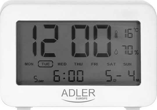 Adler Επιτραπέζιο Ψηφιακό Ρολόι Πλαστικό με Ξυπνητήρι White AD 1196