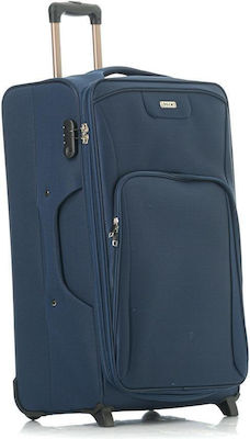 RCM 16108 Large Travel Suitcase Fabric Blue with 4 Wheels Height 78cm.