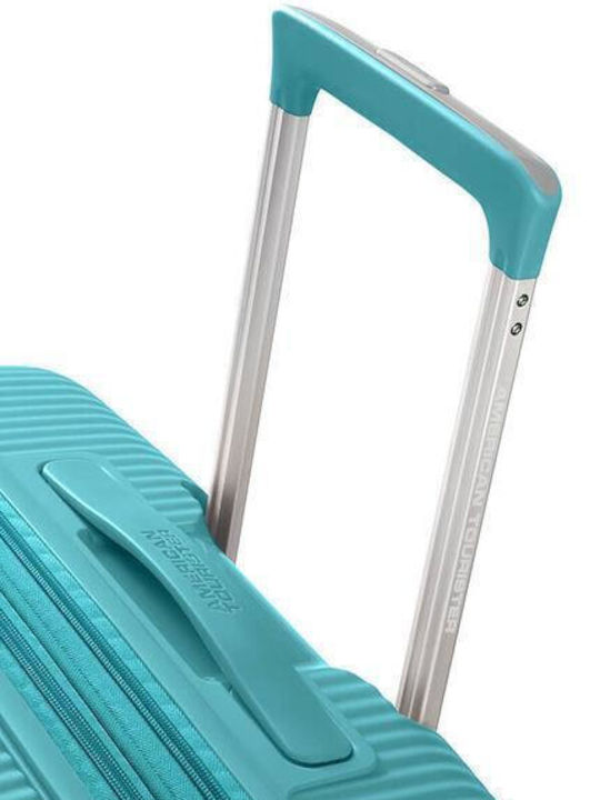 American Tourister Soundbox Spinner Expandable Large Hard Turquoise Suitcase With 4 Wheels Height 77cm