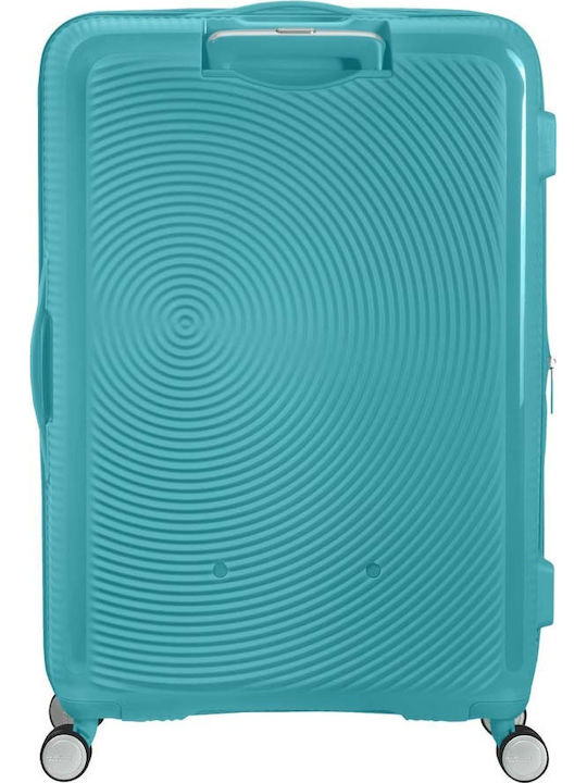 American Tourister Soundbox Spinner Expandable Large Hard Turquoise Suitcase With 4 Wheels Height 77cm