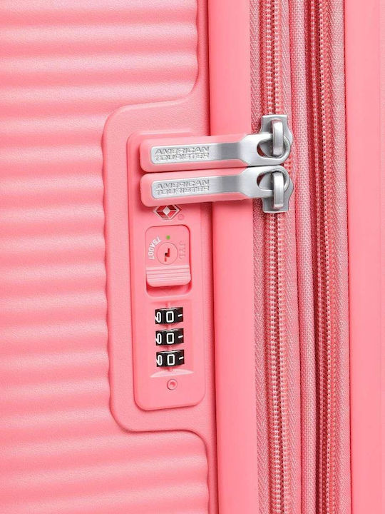 American Tourister Soundbox Spinner 4 Cabin Hard Suitcase Sun Kissed Coral With 4 Wheels Height 55cm
