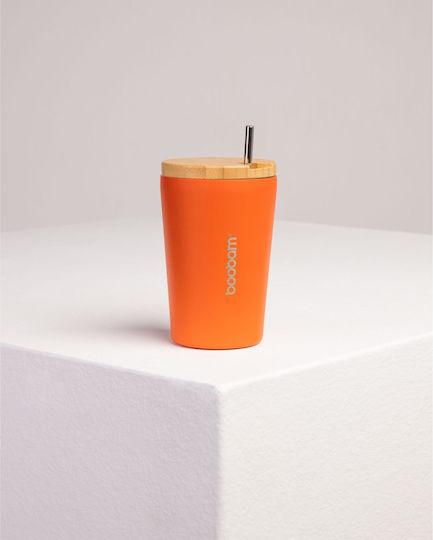 Boobam Cup Ποτήρι Θερμός Ανοξείδωτο 350ml Πορτοκαλί με Καλαμάκι