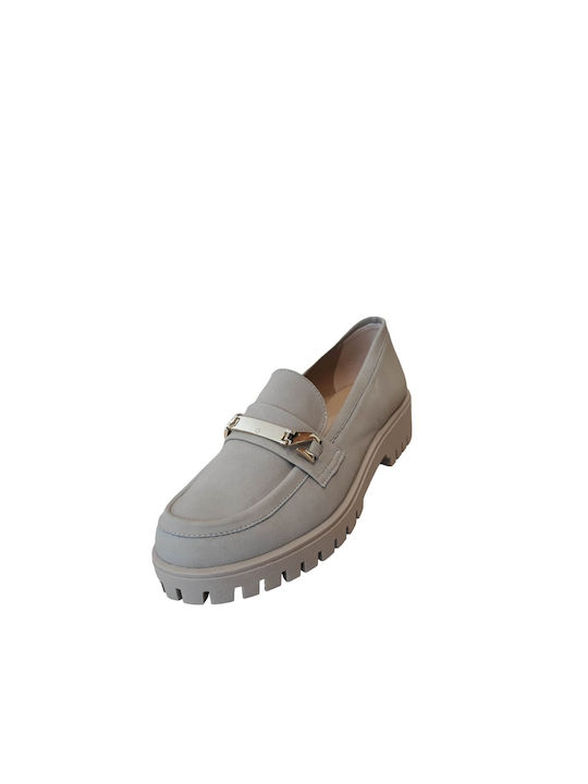 Mocasini de damă din piele de căprioară cu decor auriu 725-P Cigar