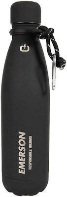 Emerson Double Wall Vacuum Bottle Recyclable Bottle Thermos Stainless Steel BPA Free 500ml Black with Straw
