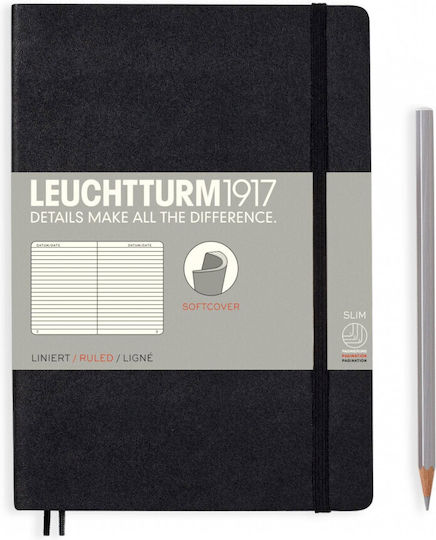 Leuchtturm1917 Ruled Notebook 123 Sheets A5 Ruled with Elastic Black