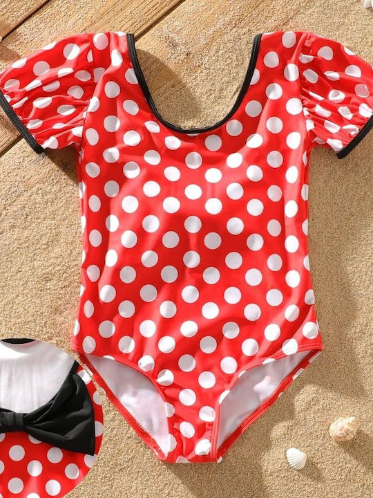 One-piece swimsuit with polka dots for girls - Red