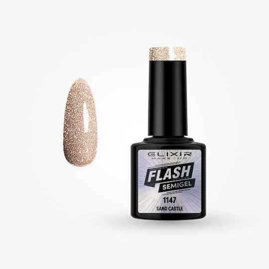 Elixir Flash Semi-Permanent Nail Polish 1147 Sand Castle with Glitter 8ml 842-1147