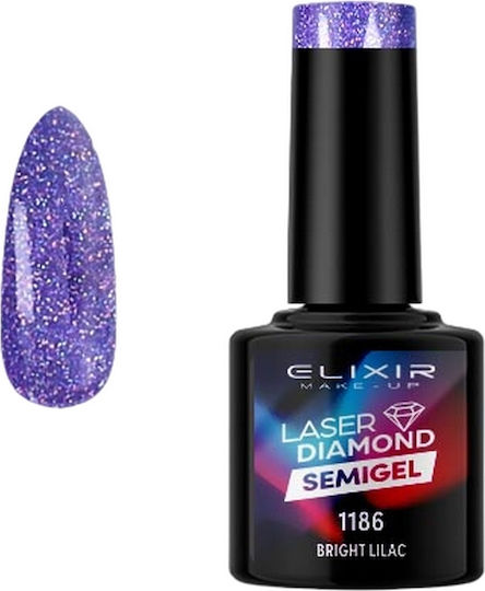 Elixir Laser Diamond Semi-Permanent Nail Polish 1186 Bright Lilac with Glitter 8ml 1pcs