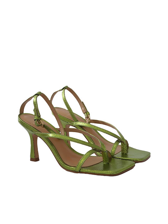 Carrano Leather Women's Sandals -CAB06 Green with Thin Medium Heel -CAB12-LEMON