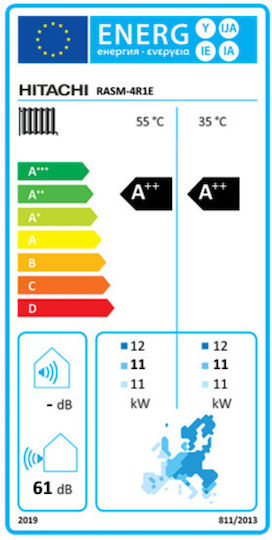 Hitachi Αντλία Θερμότητας 11kW Τριφασική 60°C Monoblock