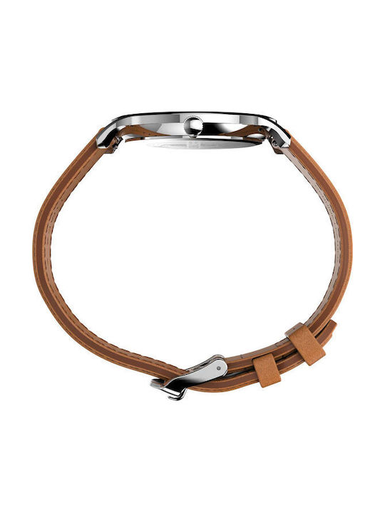 Timex Ceas Bărbați 40mm Baterie Cu Curea Din Piele Maro/Argintiu