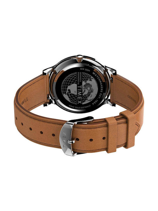 Timex Ceas Bărbați 40mm Baterie Cu Curea Din Piele Maro/Argintiu