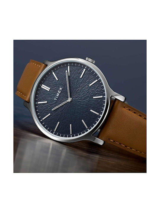 Timex Ceas Bărbați 40mm Baterie Cu Curea Din Piele Maro/Argintiu