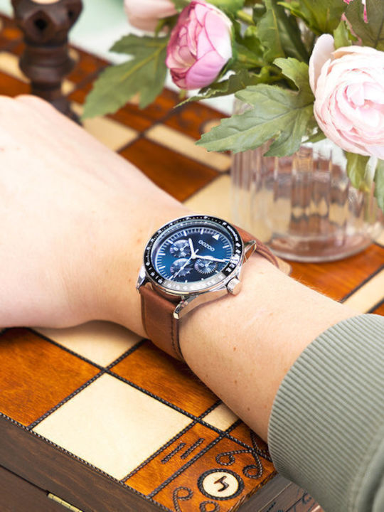 Oozoo Timepieces Ανδρικό Ρολόι 45mm Μπαταρίας με Καφέ Δερμάτινο Λουράκι