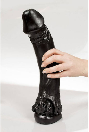 All Black Realistic Dildo with Scrotum Black 34cm