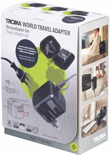 Troika TRA45 BK Αντάπτορας Πρίζας από Universal σε Universal με 3 Θύρες USB