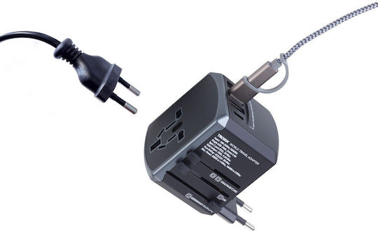 Troika TRA45 BK Αντάπτορας Πρίζας από Universal σε Universal με 3 Θύρες USB