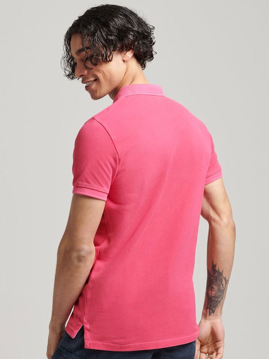 Superdry Men's Short Sleeve Blouse Polo Raspberry Pink