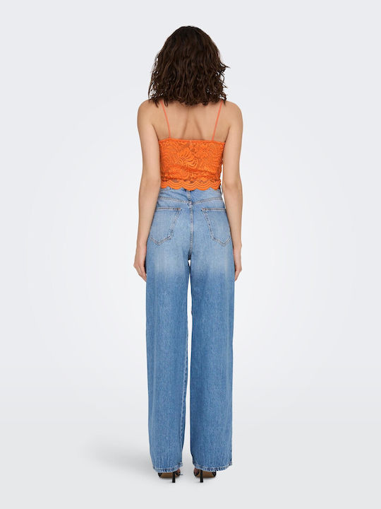 Only Damen Sommerliches Crop Top mit Trägern Orange