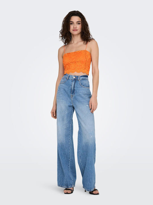 Γυναικείο Καλοκαιρινό Crop Top με Τιράντες Πορτοκαλί