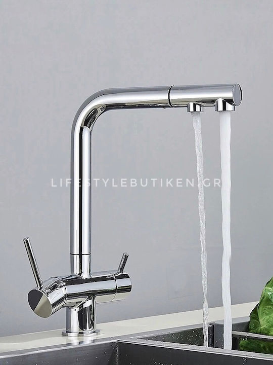 Stocco Kitchen Faucet Counter with Shower and Spiral Chrome