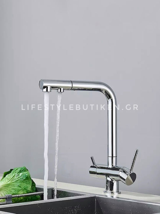 Stocco Kitchen Faucet Counter with Shower and Spiral Chrome