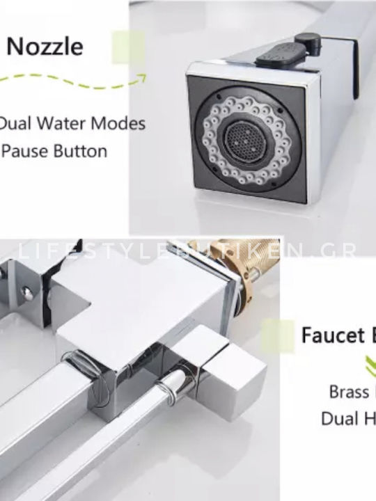 Stocco Kitchen Faucet Tall Counter with Shower Silver