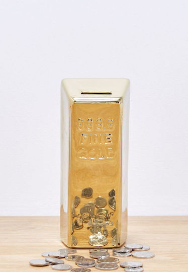 Kikkerland Gold Bar Money Box Ceramic Gold 19x8x5.5cm