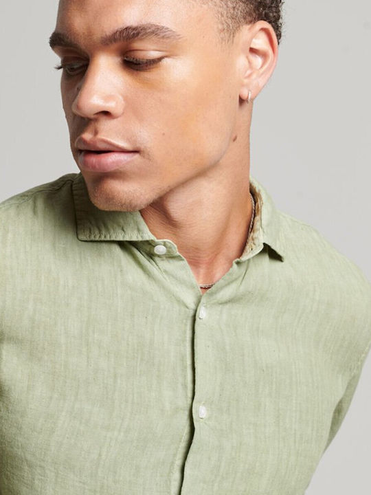 Stud Linen Дълъг ръкав Риза Едноцветен Green Lily