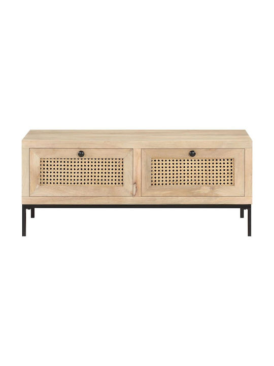 Rectangular Central Coffee Table Made of Solid Wood with Beige Drawers W90xD50xH37cm