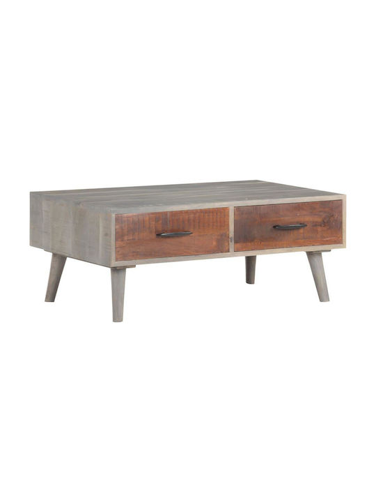 vidaXL Rechteckiges Zentral Kaffeetisch aus Massivholz mit Schubladen Beige M100xB60xH40cm