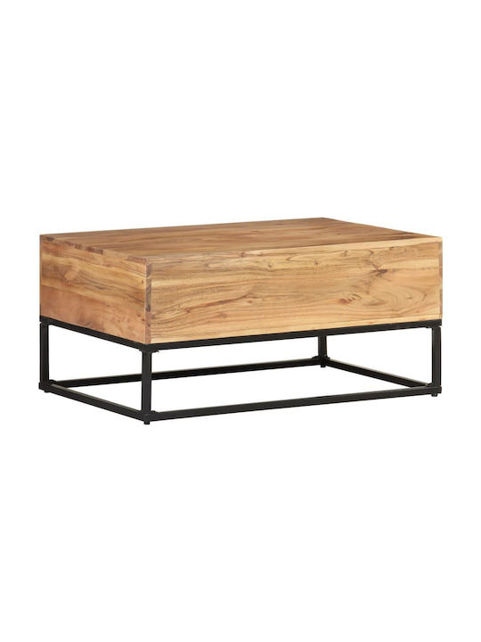 Central Rectangular Coffee Table from Solid Wood with Drawers Beige M90xW60xH40cm