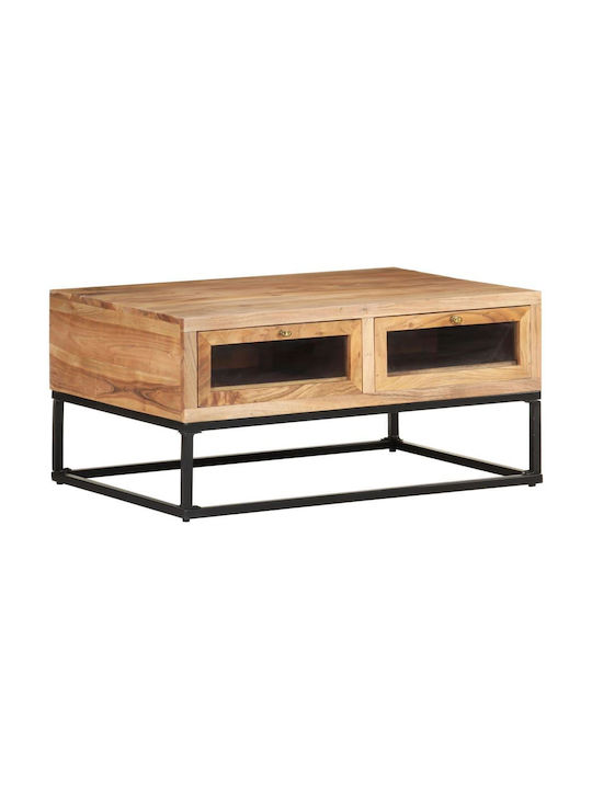 Central Rectangular Coffee Table from Solid Wood with Drawers Beige M90xW60xH40cm