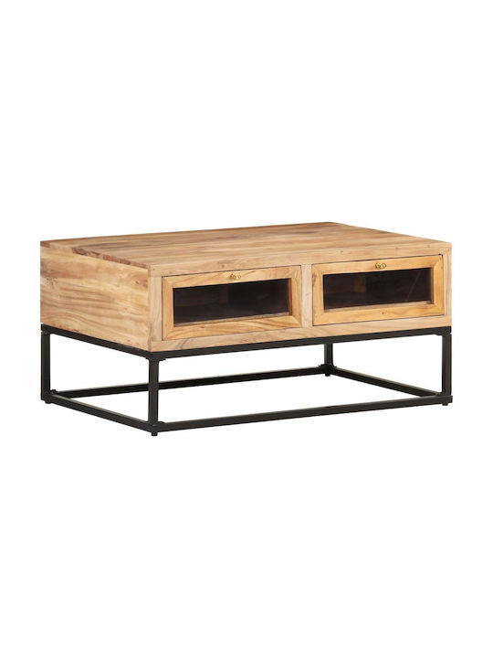 Central Rectangular Coffee Table from Solid Wood with Drawers Beige M90xW60xH40cm