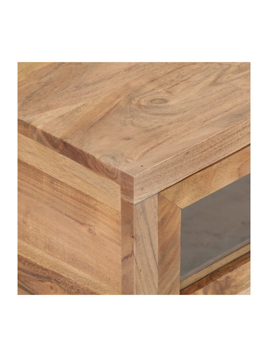Central Rectangular Coffee Table from Solid Wood with Drawers Beige M90xW60xH40cm