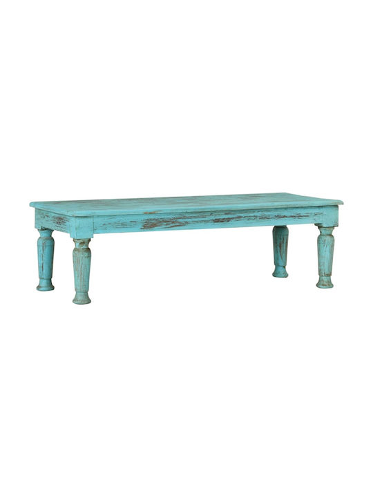 Rectangular Central Coffee Table Made of Solid Turquoise Wood W110xD50xH34cm