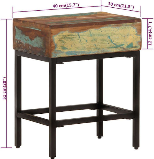 Rectangular Side Table from Solid Wood Multicolour M40xL30xH51cm