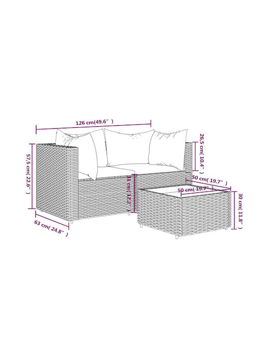 Set Cameră De Zi Pentru Exterior 3 Piese Negru Cu Perne