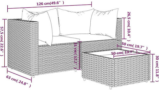 vidaXL Garten- und Outdoor-Möbelsets 3 Stück Schwarz mit Kissen
